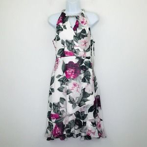 Calvin Klein Pink and Gray Floral Midi Dress